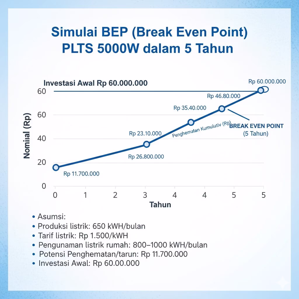 biaya pasang PLTS 5000 watt di Surabaya