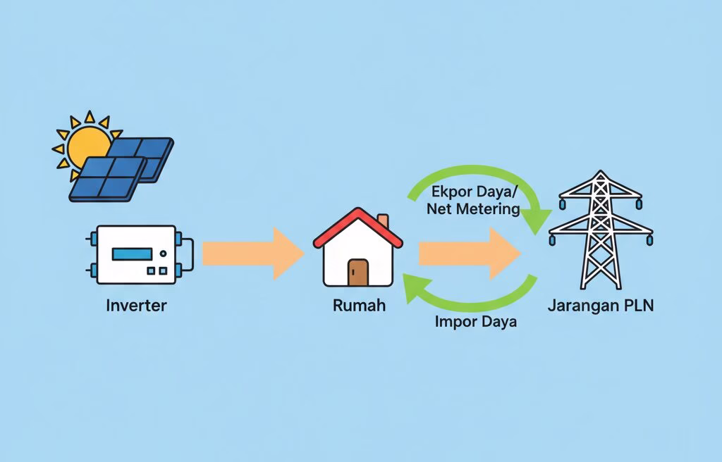 Diagram alur cara kerja PLTS On-Grid