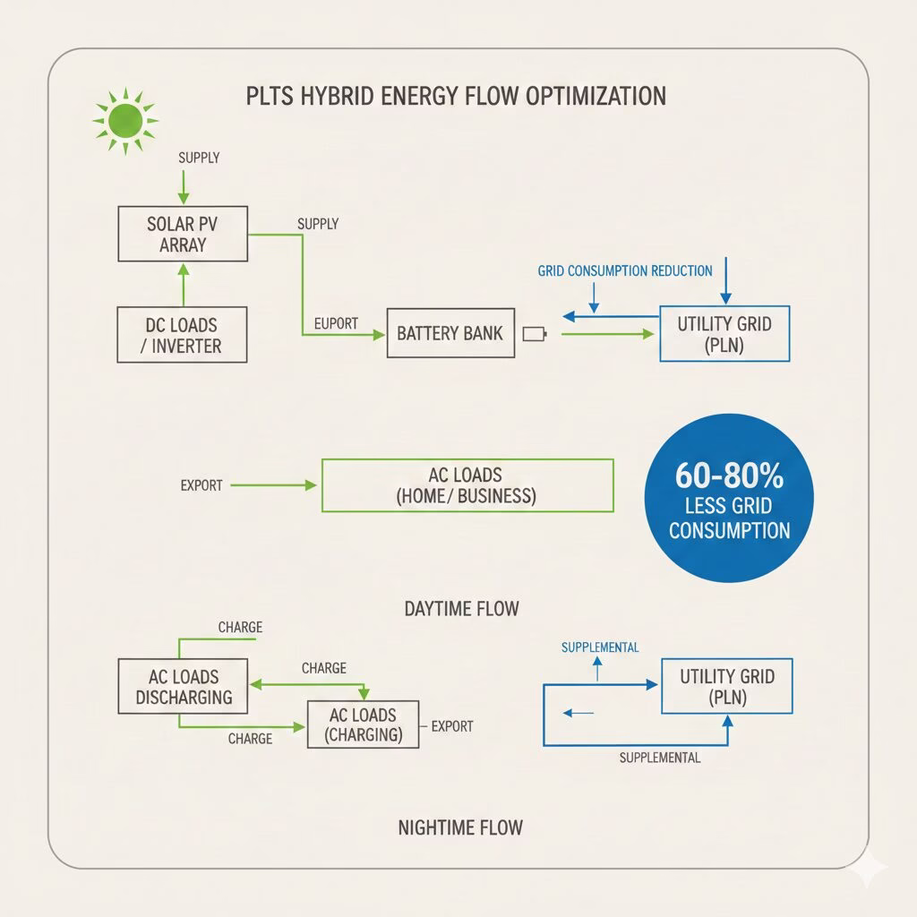 diagram konsumsi energi pada sistem PLTS hybrid untuk menurunkan tagihan listrik
