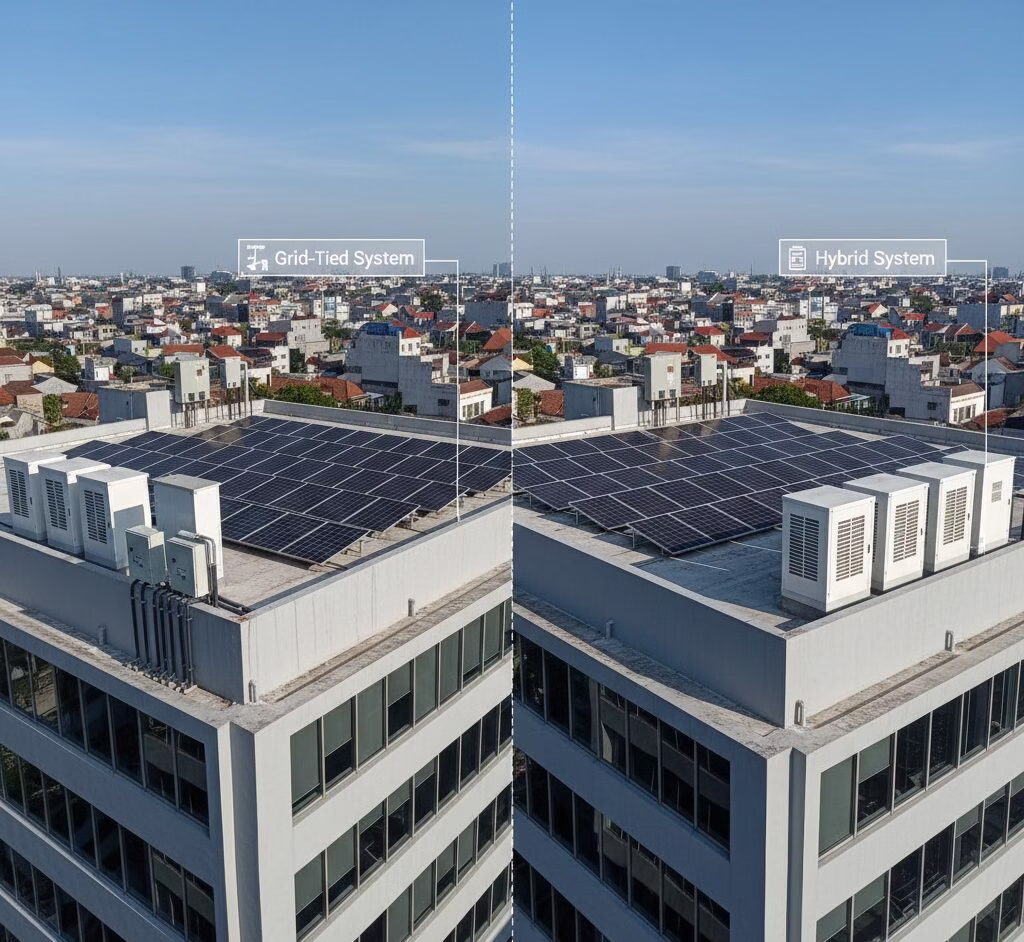 Perbandingan ROI PLTS Atap Grid dan Hybrid pada gedung usaha