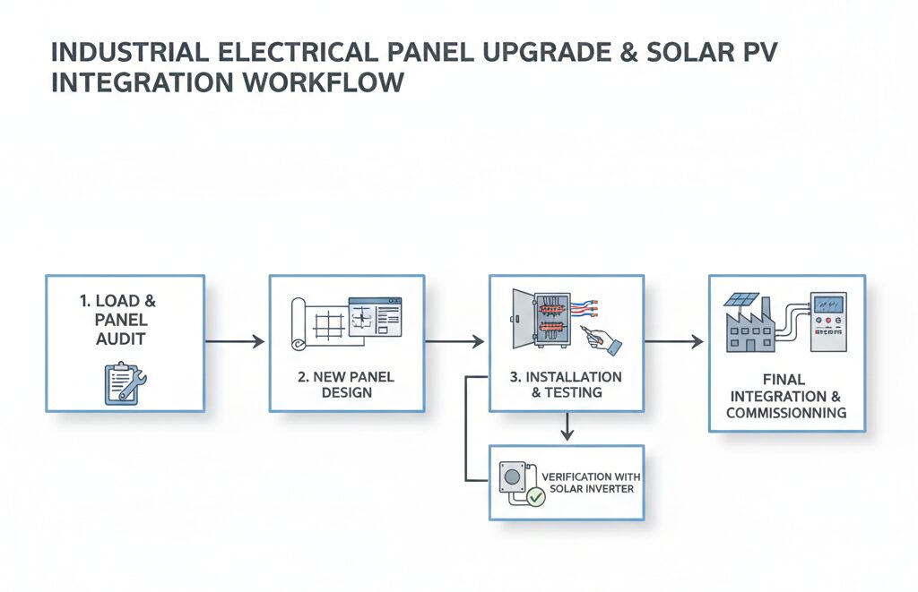 diagram upgrade panel listrik pabrik untuk integrasi PLTS