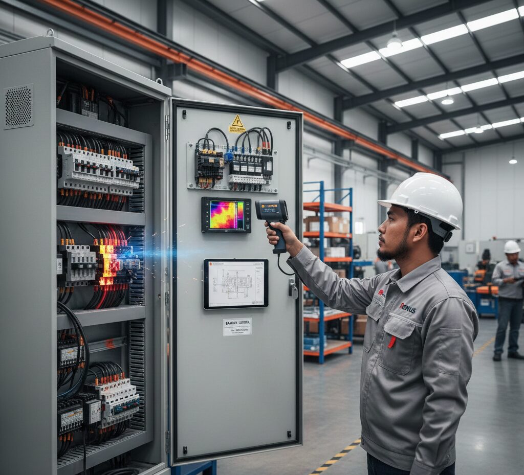 inspeksi thermal panel listrik pabrik Bekasi oleh teknisi Renus